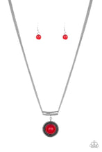 Load image into Gallery viewer, Paparazzi Gypsy Gulf - Red Bead - Silver Pendant Slides on Silver Chains - Necklace and matching Earrings - $5 Jewelry With Ashley Swint