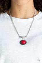 Load image into Gallery viewer, Paparazzi Gypsy Gulf - Red Bead - Silver Pendant Slides on Silver Chains - Necklace and matching Earrings - $5 Jewelry With Ashley Swint