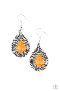 Paparazzi Happy Horizons - Orange Stone - Silver Teardrop - Earrings - $5 Jewelry with Ashley Swint