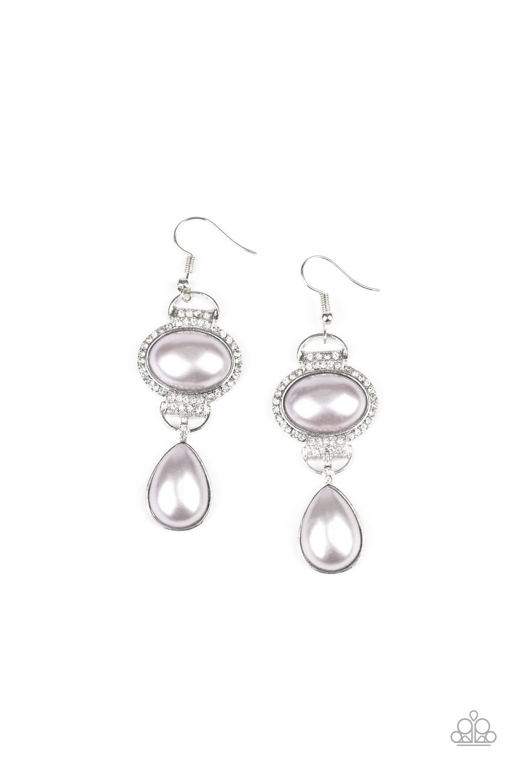 Paparazzi Icy Shimmer - Silver - Gray Teardrop Bead - White Rhinestones - Earrings - $5 Jewelry with Ashley Swint