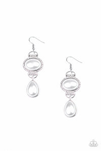 Paparazzi Icy Shimmer - White - Teardrop Bead - White Rhinestones - Earrings - $5 Jewelry with Ashley Swint