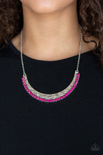 Load image into Gallery viewer, Paparazzi Impressive - Pink Rhinestones - Silver Hammered Necklace and matching Earrings - $5 Jewelry With Ashley Swint