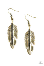 Load image into Gallery viewer, Paparazzi Lookin Fly - Brass - Feather - Earrings - $5 Jewelry With Ashley Swint