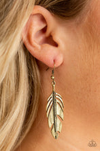 Load image into Gallery viewer, Paparazzi Lookin Fly - Brass - Feather - Earrings - $5 Jewelry With Ashley Swint