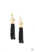 Load image into Gallery viewer, Paparazzi Lotus Gardens - Gold - Black Cording / Thread / Tassel Streams - Hammered Discs - Earrings - Life of the Party Exclusive - October 2019 - $5 Jewelry with Ashley Swint