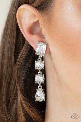 Paparazzi Make A-LIST - White - Rhinestones - Clip On Earrings - $5 Jewelry with Ashley Swint