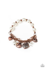 Load image into Gallery viewer, Paparazzi More Amour - Copper - Pearly White &amp; Copper Beads, Heart Charms - Copper Chain Bracelet - $5 Jewelry with Ashley Swint