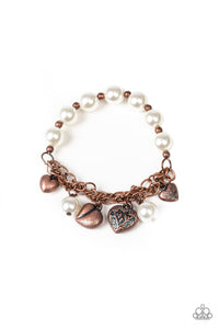 Paparazzi More Amour - Copper - Pearly White & Copper Beads, Heart Charms - Copper Chain Bracelet - $5 Jewelry with Ashley Swint