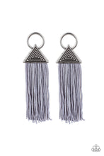 Load image into Gallery viewer, Paparazzi Oh My GIZA - Silver Tasseled Cording / Thread / Fringe - Silver Hoop Post Earrings - $5 Jewelry with Ashley Swint