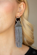 Load image into Gallery viewer, Paparazzi Oh My GIZA - Silver Tasseled Cording / Thread / Fringe - Silver Hoop Post Earrings - $5 Jewelry with Ashley Swint
