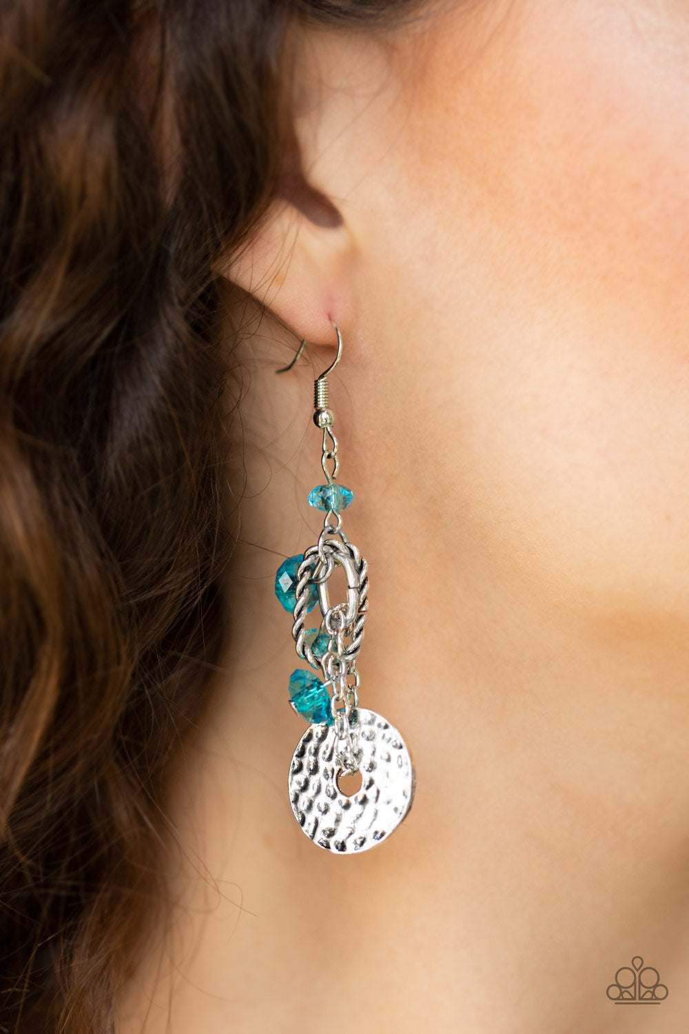 Paparazzi Seaside Catch - Blue - Hammered Silver Disc - Earrings - $5 Jewelry with Ashley Swint