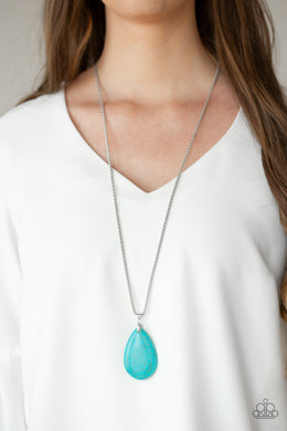 Paparazzi Sedona Sandstone - Blue Turquoise Stone - Teardrop Pendant - Silver Chain Necklace & Earrings - $5 Jewelry with Ashley Swint