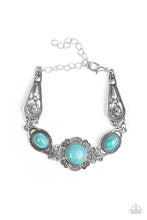 Load image into Gallery viewer, Paparazzi Serenely Southern - Blue - Turquoise Embossed Filigree - Silver Bracelet - $5 Jewelry with Ashley Swint