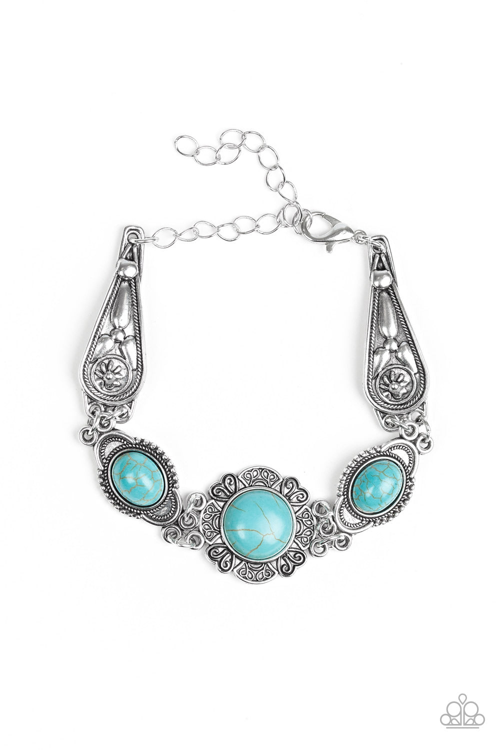 Paparazzi Serenely Southern - Blue - Turquoise Embossed Filigree - Silver Bracelet - $5 Jewelry with Ashley Swint