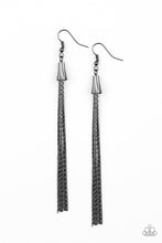 Load image into Gallery viewer, Paparazzi Shimmery Streamers - Black - Gunmetal Tassel Earrings - Life of the Party Exclusive July 2020 - $5 Jewelry with Ashley Swint