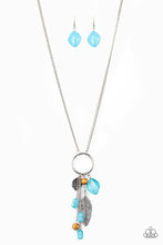 Load image into Gallery viewer, Paparazzi Sky High Style - Blue - Silver Feather Charms - Bold Silver Hoop - Necklace &amp; Earrings - $5 Jewelry with Ashley Swint