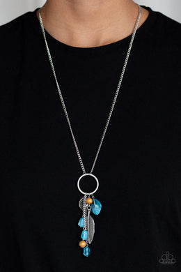 Paparazzi Sky High Style - Blue - Silver Feather Charms - Bold Silver Hoop - Necklace & Earrings - $5 Jewelry with Ashley Swint
