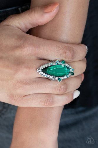 Paparazzi Sparkle Smitten - Green - Iridescent Rhinestones - Teardrop Ring - $5 Jewelry with Ashley Swint