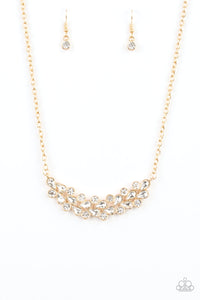 Paparazzi Special Treatment - Gold - White Rhinestones - Necklace & Earrings - $5 Jewelry with Ashley Swint