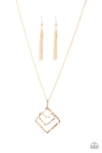 Paparazzi Square It Up - Rose Gold - Hammered Necklace & Earrings - $5 Jewelry With Ashley Swint