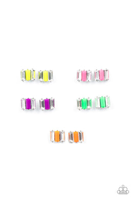 Paparazzi Starlet Shimmer Post Earrings - 10 - Emerald Cut, White Rhinestones - Pink, Green, Orange, Magenta Purple & Green - $5 Jewelry with Ashley Swint