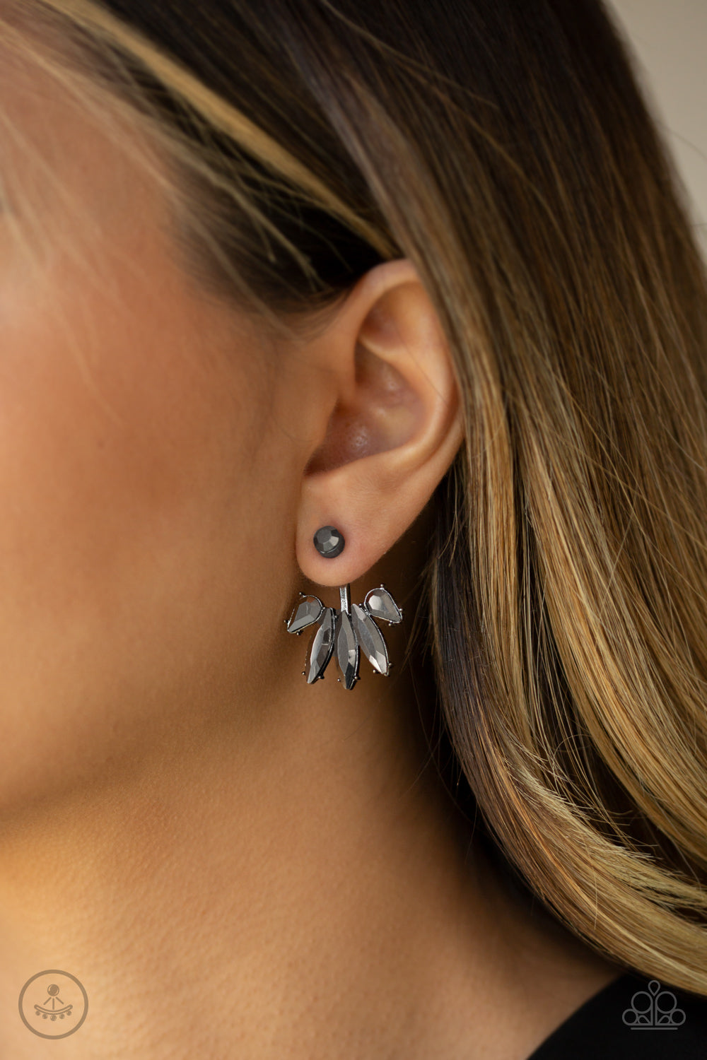 Paparazzi Stunningly Striking - Black - Hematite Rhinestones - Double Sided - Post Earrings - $5 Jewelry with Ashley Swint