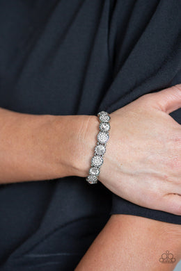 Paparazzi Take A Moment To Reflect - White - Glittery Rhinestones, Silver Stretchy Bracelet - $5 Jewelry with Ashley Swint