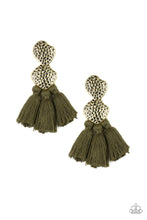 Load image into Gallery viewer, Paparazzi Tenacious Tassel - Green - Thread / Tassel / Fringe - Hammered Brass - Earrings - $5 Jewelry with Ashley Swint