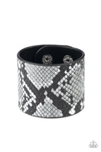 Load image into Gallery viewer, Paparazzi The Rest Is HISS-tory - Silver - Gray and Black Python Print - Black Leather - Bracelet - $5 Jewelry with Ashley Swint