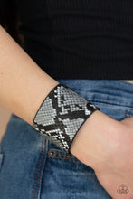 Load image into Gallery viewer, Paparazzi The Rest Is HISS-tory - Silver - Gray and Black Python Print - Black Leather - Bracelet - $5 Jewelry with Ashley Swint