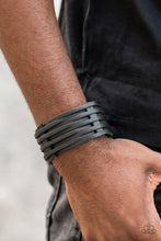 Load image into Gallery viewer, Paparazzi The Starting Lineup - Black Leather Urban Bracelet - 2019 Convention Exclusive - $5 Jewelry With Ashley Swint