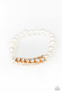 Paparazzi Traffic-Stopping Sparkle - Gold - White Pearls & Rhinestones - Bracelet - $5 Jewelry with Ashley Swint
