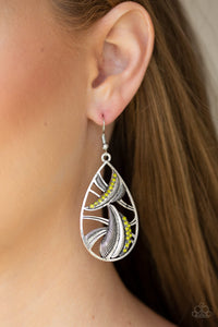 Paparazzi Underestimated - Green Rhinestones - Silver Teardrop Earrings - $5 Jewelry With Ashley Swint