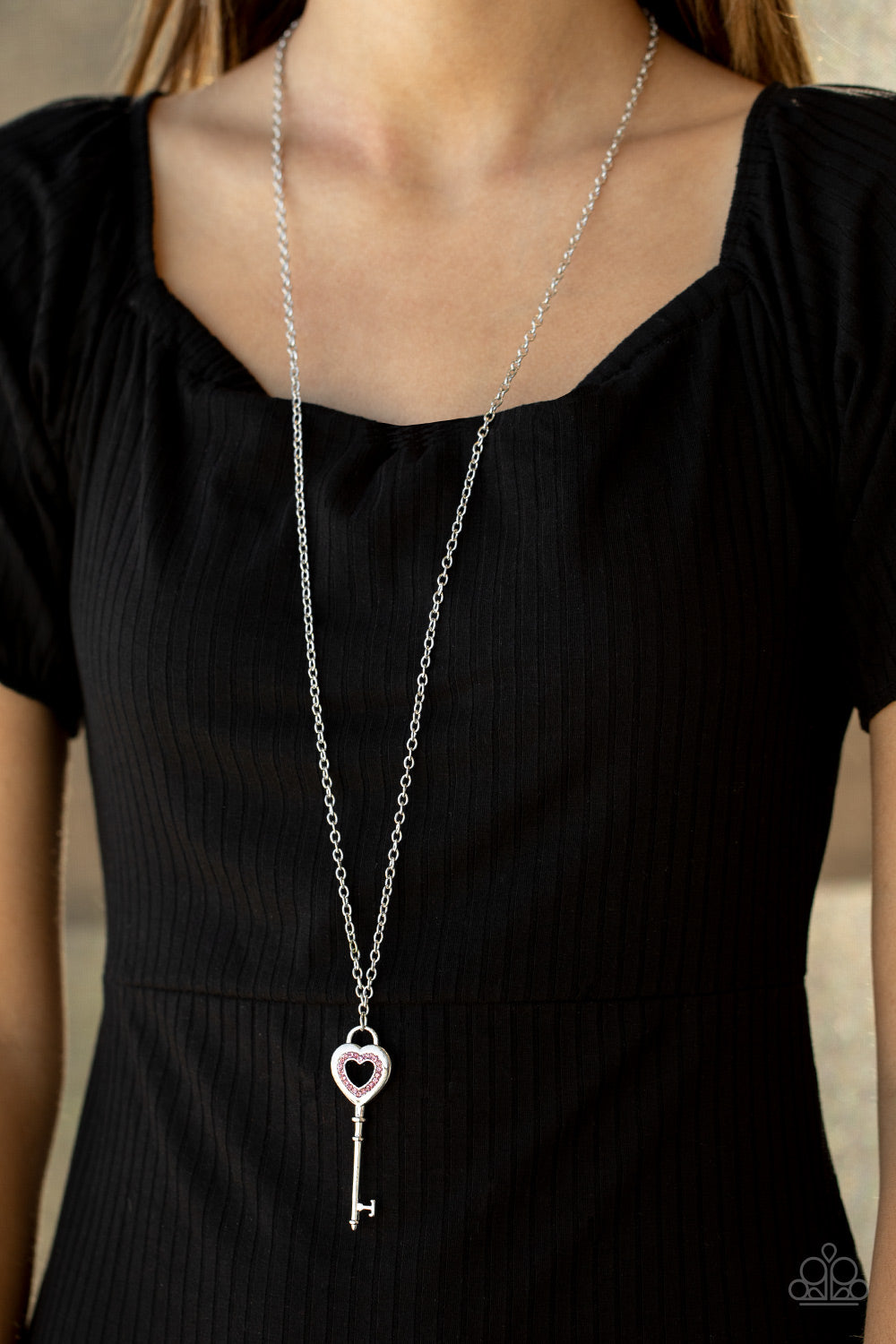 Paparazzi Unlock Your Heart - Pink Rhinestones - Key Pendant - Necklace & Earrings - $5 Jewelry with Ashley Swint