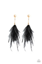 Load image into Gallery viewer, Paparazzi Vegas Vixen - Black - Soft Feathers - Pearl Dotted Gold Frames - Earrings - $5 Jewelry with Ashley Swint