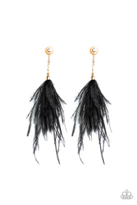 Paparazzi Vegas Vixen - Black - Soft Feathers - Pearl Dotted Gold Frames - Earrings - $5 Jewelry with Ashley Swint