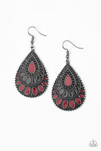 Load image into Gallery viewer, Paparazzi Westside Wildside - Red - Black Accents - Silver Teardrop Earrings - $5 Jewelry with Ashley Swint