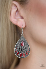 Load image into Gallery viewer, Paparazzi Westside Wildside - Red - Black Accents - Silver Teardrop Earrings - $5 Jewelry with Ashley Swint