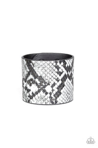 Paparazzi Whats HISS Is Mine - Silver Python Print - Thick Black Leather - Bracelet - $5 Jewelry with Ashley Swint