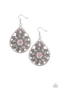 Paparazzi Whimsy Dreams - Pink - Rhinestones - Antiqued Silver Filigree - Earrings - $5 Jewelry with Ashley Swint