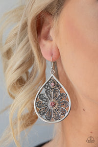Paparazzi Whimsy Dreams - Pink - Rhinestones - Antiqued Silver Filigree - Earrings - $5 Jewelry with Ashley Swint