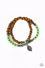 Load image into Gallery viewer, Paparazzi Wonderfully Woodland - Green Wooden Beads - Silver Leaf Charm - Bracelet - $5 Jewelry With Ashley Swint