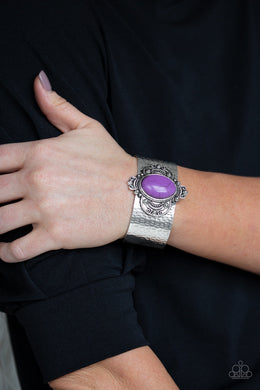 Paparazzi Yes I CANYON - Purple Stone - Silver Frame Cuff Bracelet - $5 Jewelry With Ashley Swint