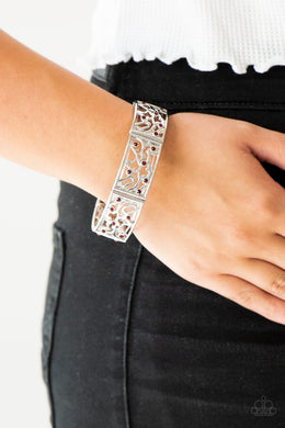Paparazzi Yours and VINE - RED - Shimmery Silver Stretchy Band Frames - Bracelet - $5 Jewelry with Ashley Swint