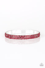 Load image into Gallery viewer, Paparazzi Ballroom Bling - Red Rhinestone - Thick Silver Bangle Bracelet - $5 Jewelry With Ashley Swint