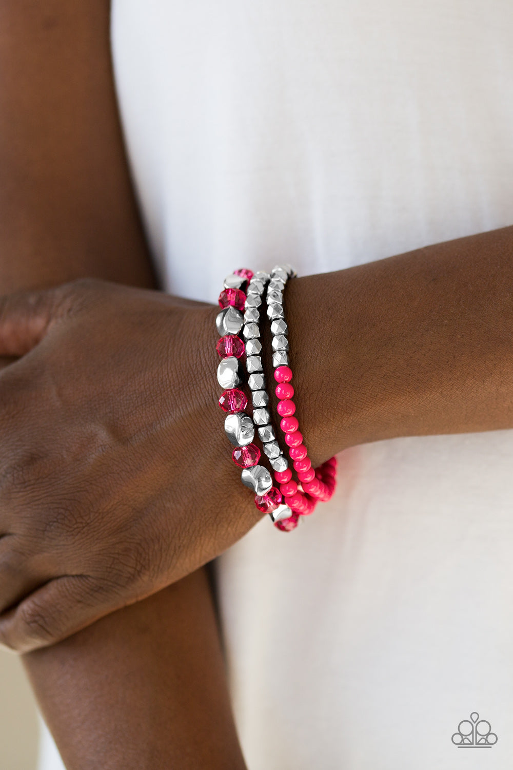 Paparazzi Beaded Bravado - Pink - Set of 3 Bracelets - $5 Jewelry With Ashley Swint