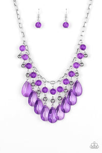 Paparazzi Beauty School Drop Out - Purple Beads - Silver Necklace & Earrings - $5 Jewelry With Ashley Swint