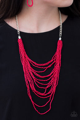 Paparazzi Bora Bombora - Red Seed Bead Necklace and matching Earrings - $5 Jewelry With Ashley Swint