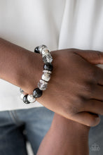 Load image into Gallery viewer, Paparazzi Camera Chic - Black - Silver, Smoky Crystal Beads - White Rhinestones - Stretchy Band Bracelet - $5 Jewelry With Ashley Swint