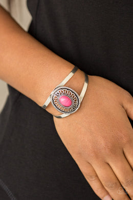 Paparazzi Deep In The TUMBLEWEEDS - Pink - Stone Center - Silver Cuff Bracelet - $5 Jewelry With Ashley Swint